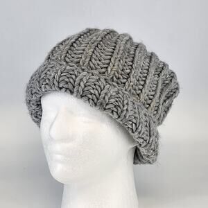 Chunky Knitted Beanie Hat Cool Grey Handcrafted Style Winter Watch Cap Unisex